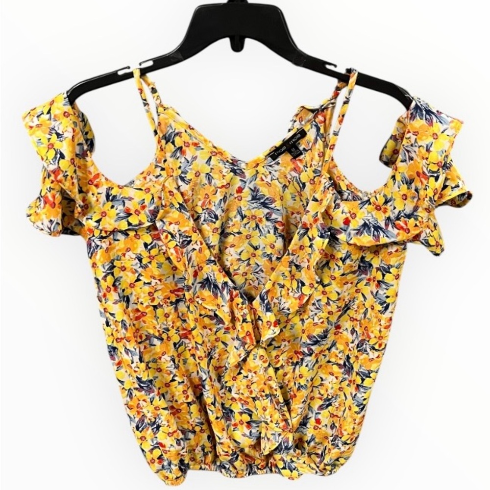 Moa Moa Yellow Black Ruffled Summer Blouse